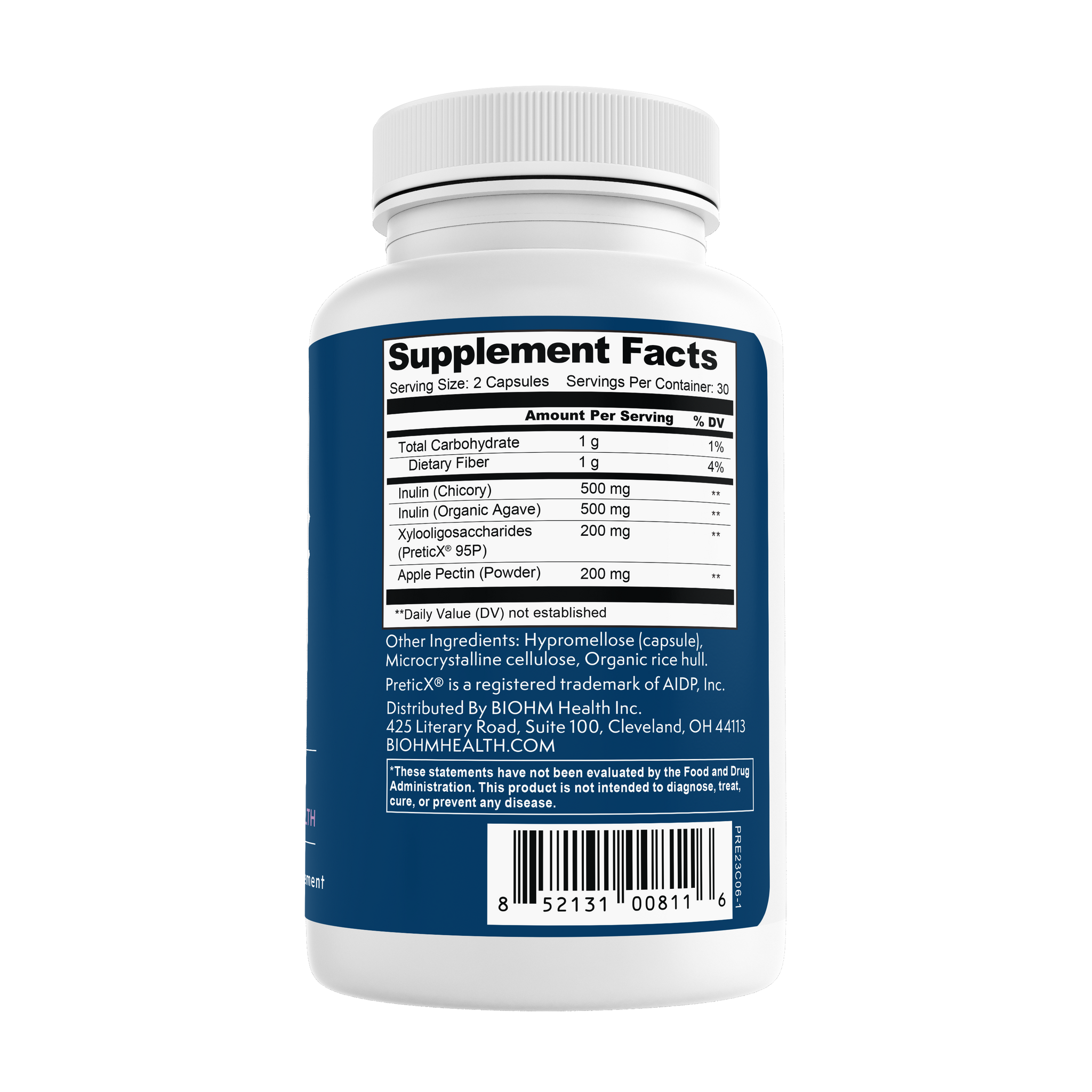 BIOHM Prebiotic Supplement facts  