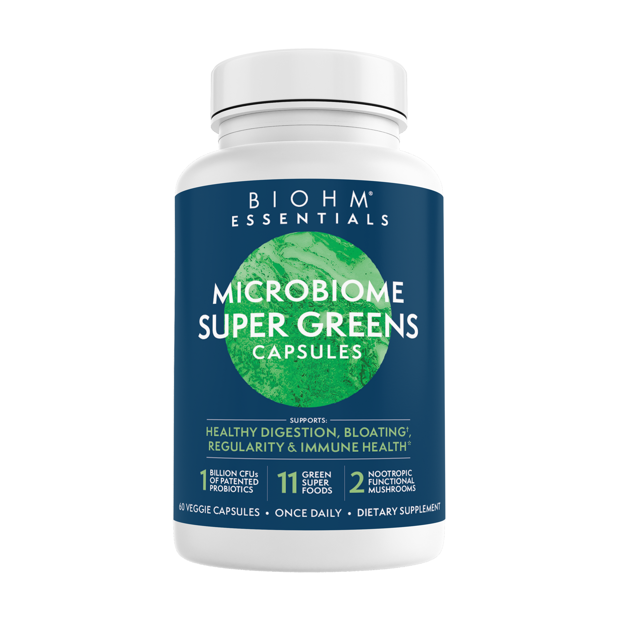 microbiome super greens capsules front