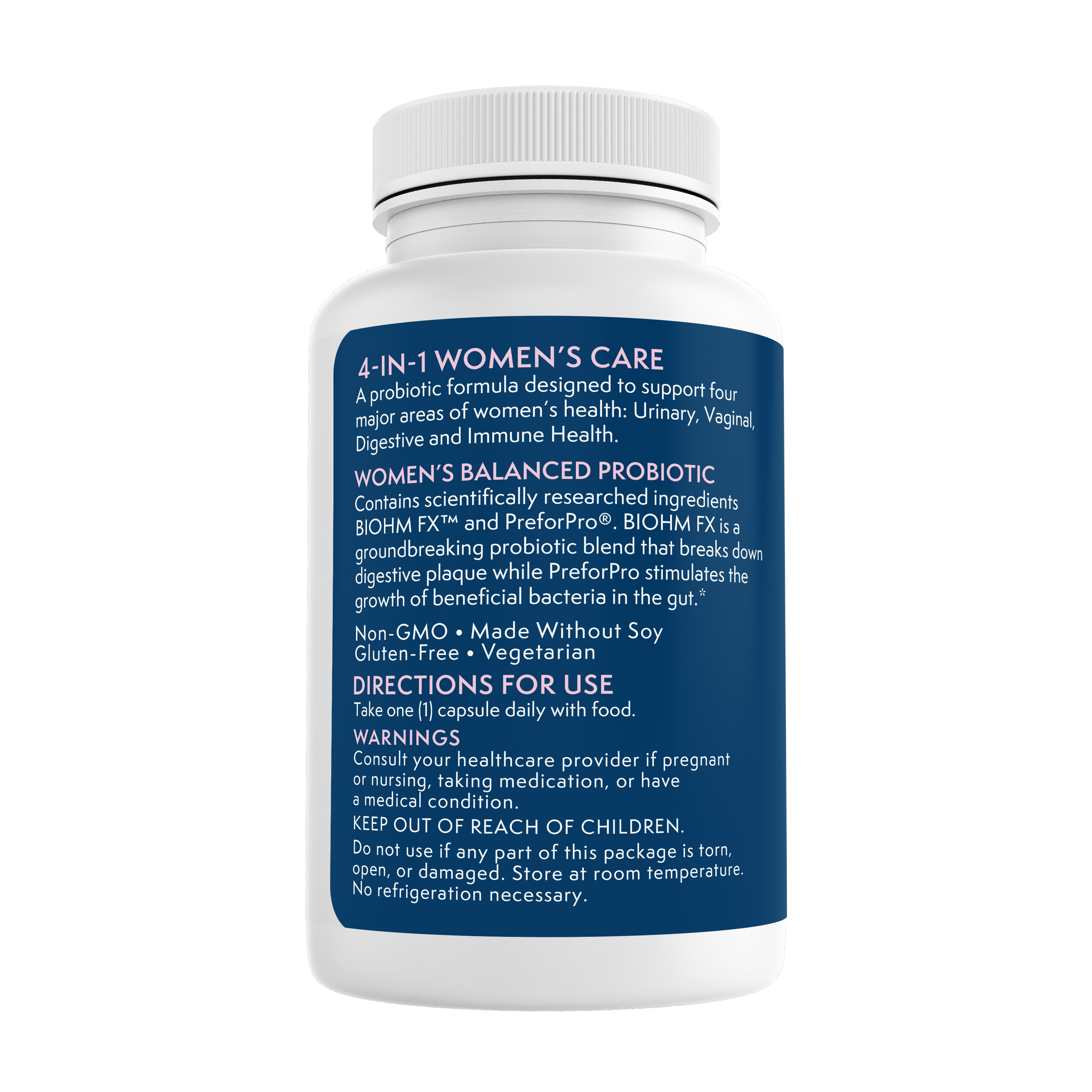 Women's Balanced Probiotic backside of bottle 