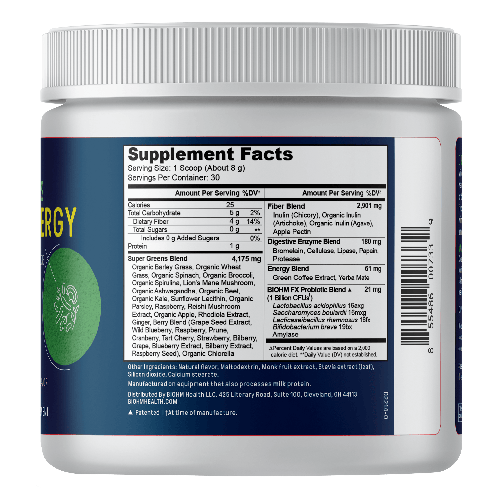 BIOHM Super Greens Clean Energy supplement facts 